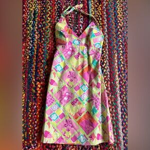 Y2K LILLY PULITZER VACATION FUNKY PATTERN HALTER DRESS